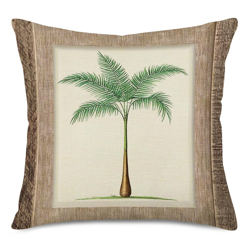 Fukeen Set of 4 Tropical Paradise Plant Throw Pillow Case Coconut Palm Tree Decorative Burlap Cushion Covers Exotic Beach Style Home Office Decorations Cotton Linen Square 18"x18" Pillow Protectors - Image 4